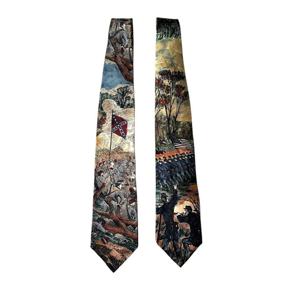 417 VAN HEUSEN Americana Series 2 Pc Silk Civil War Flag Tie Shiloh Rebel Yell - Picture 1 of 14